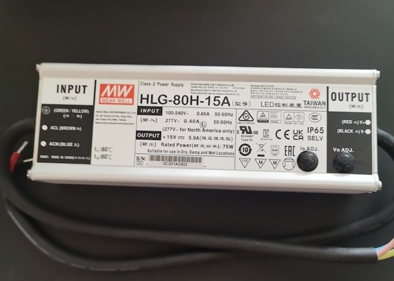 Купить Водостойкий IP65 светодиодный драйвер 60w 75w 80w HLG-80H-15A 15V 5A Постоянный ток / напряжение Производство в сети