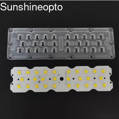 100W 12PCS 7070 LED PCB Board With 158×103° Type II Optical LED Lens Road Lighting Компания по освещению дорог